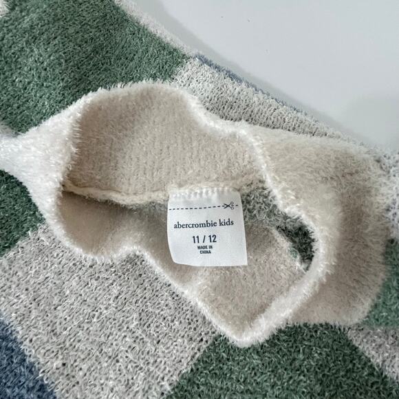 Abercrombie & Fitch Kids Check Sweater 11-12 Girls Preppy Blue Green Cozy - Picture 4 of 9